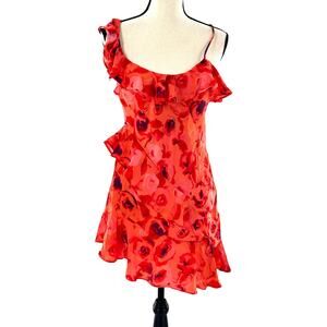 TopShop Floral Ruffle Dress 4 NWOT Orange Asymmetric Cocktail Glam Cruise Resort